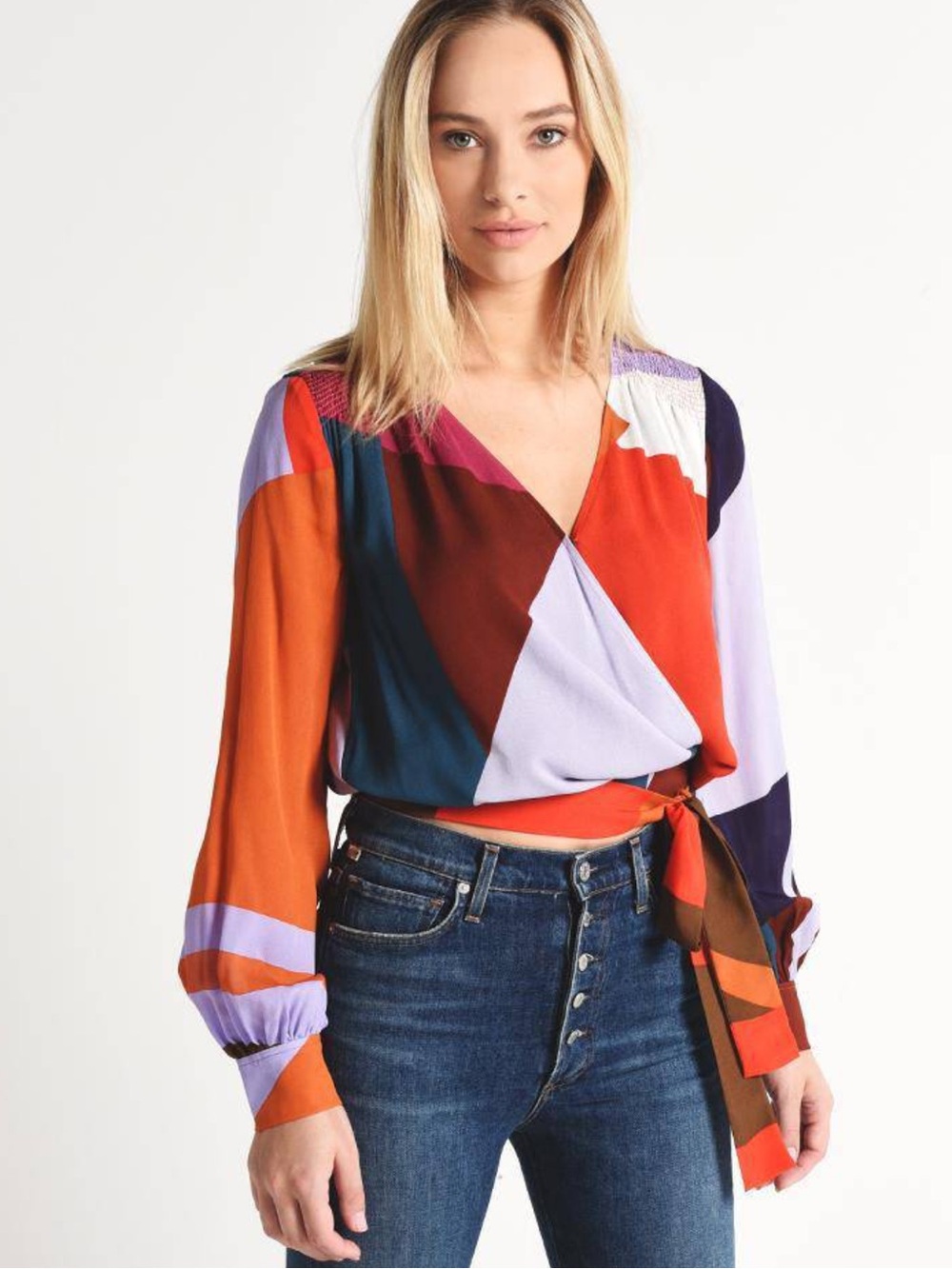 Striped Wrap Blouse in Pink, Brown & Olive
